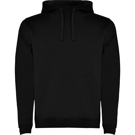 Men's black two-tone hooded sweatshirt with kangaroo pocket and contrast hood lining