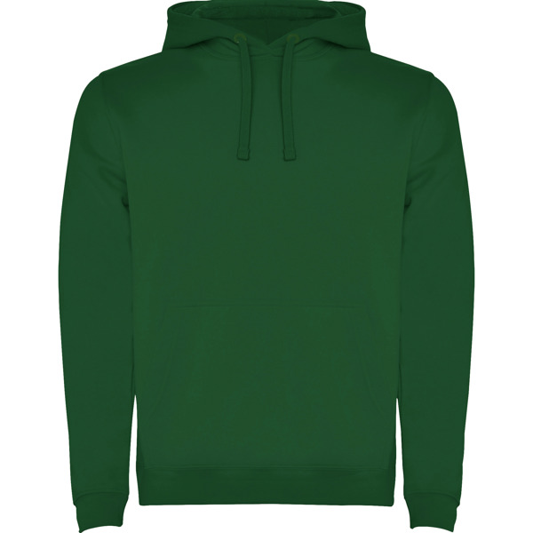 Men's bottle green two-tone hooded sweatshirt with kangaroo pocket and contrast hood lining