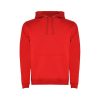 Men's red two-tone hooded sweatshirt with kangaroo pocket and contrast hood lining
