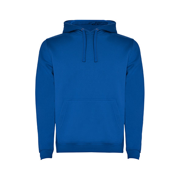 Men's royal blue two-tone hooded sweatshirt with kangaroo pocket and contrast hood lining