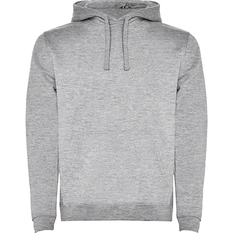 Men's heather grey two-tone hooded sweatshirt with kangaroo pocket and contrast hood lining