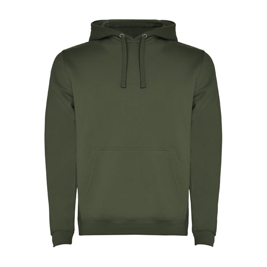Men's adventure green two-tone hooded sweatshirt with kangaroo pocket and contrast hood lining