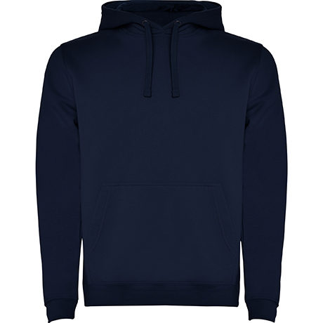 Men's deep navy two-tone hooded sweatshirt with kangaroo pocket and contrast hood lining