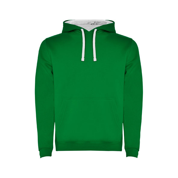 Children's Kelly green two-tone hooded sweatshirt with kangaroo pocket and contrast hood lining
