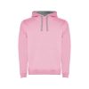 Children's pink and grey two-tone hooded sweatshirt with kangaroo pocket and contrast hood lining