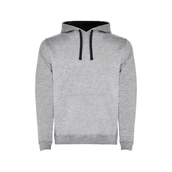 Children's grey and black two-tone hooded sweatshirt with kangaroo pocket and contrast hood lining