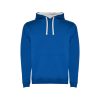 Children's royal blue and white two-tone hooded sweatshirt with kangaroo pocket and contrast hood lining