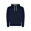 Children's navy and heather grey two-tone hooded sweatshirt with kangaroo pocket and contrast hood lining