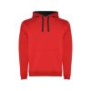 Children's red and black two-tone hooded sweatshirt with kangaroo pocket and contrast hood lining