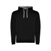 Children's black and grey two-tone hooded sweatshirt with kangaroo pocket and contrast hood lining