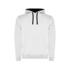 Children's white and deep navy two-tone hooded sweatshirt with kangaroo pocket and contrast hood lining