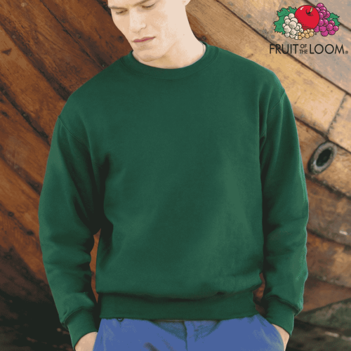 Dark green Fruit of the Loom Classic men's crewneck sweatshirt, front view